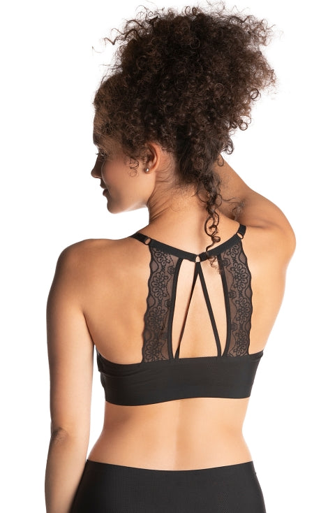 Svartur toppur með blúndu í bakið