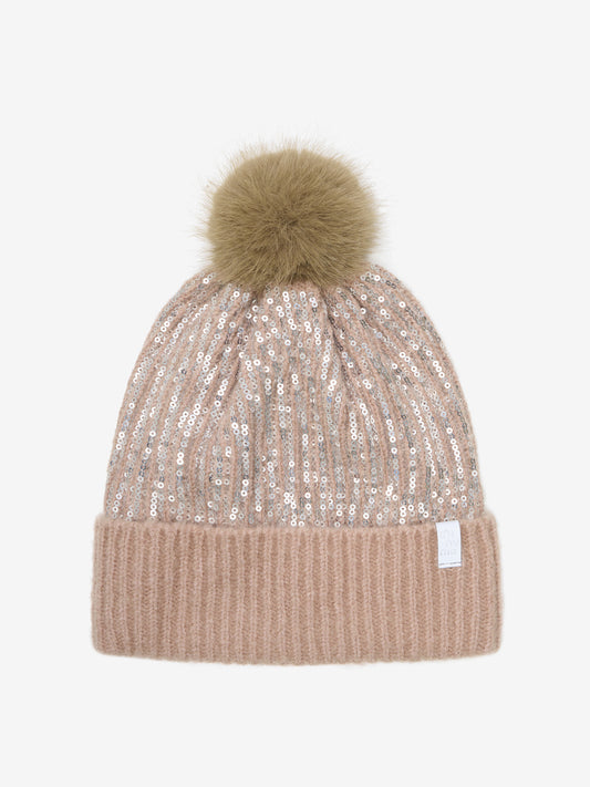Hat w. sequins & fixed pom pom húfa frá Minymo